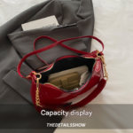 Red Chic Glossy PU Leather Underarm Bag & Crossbody Purse with Cherry Charm - Versatile Handbag for Women - Image 3
