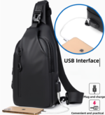 Grey Water / Wrinkle-Resistant Nylon Men's Tactical Chest Bag with USB Charging Port - 4 Layer Large Capacity Crossbody Pack - Image 2