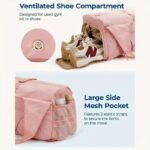 Pink High-Capacity Yoga Gym Duffel Set with Bonus Bottle Phone Pouch, Separate Shoe Compartment & Yoga Mat Strap - Image 3