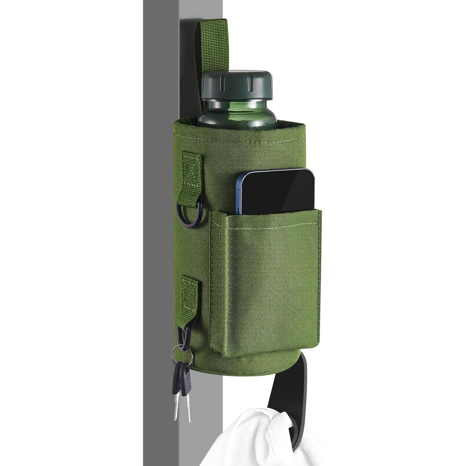 V888-ELOSUNG45647-202603031101-00 Green Magnetic Gym Water Bottle Pouch & Towel Clip with 6 High-Strength Magnets and Adjustable Strap - Fits 18oz to 40oz - Image 1