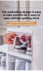 Transparent 6-Layer Foldable Shoe Storage Tower with Transparent Display Panel & Back Ventilation - One-Pull Instant Setup Stackable Box (25.5x34.5x105CM) - Image 6
