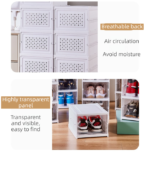 Transparent Grey 3-Layer Foldable Shoe Storage Tower with Transparent Display Panel & Back Ventilation - One-Pull Instant Setup Stackable Box (25.5x34.5x52.5CM) - Image 5