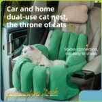Green 2-in-1 Fluffy Travel Cat Bed & Car Safety Seat - Enclosed Windproof Pet Carrier with Reversible Summer/Winter Cushion, Reinforced Handle and Escape-Proof Leash - Image 2