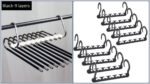 Ultimate Closet Space-Saver Set: 9-Tier Black Stainless Steel Retractable Pants Rack & 10-Pack Multi-Port Magic Hangers