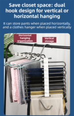 Ultimate Closet Space-Saver Set: 9-Tier Black Stainless Steel Retractable Pants Rack & 10-Pack Multi-Port Magic Hangers - Image 6