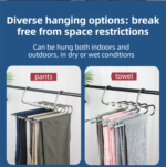 Ultimate Closet Space-Saver Set: 9-Tier Black Stainless Steel Retractable Pants Rack & 10-Pack Multi-Port Magic Hangers - Image 7
