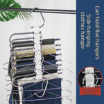 9-Layers Sliver Stainless Steel Pants Rack with Horizontal / Vertical Modes and Expandable Pull-Out Rods - High-Load Folding Magic Hanger - Image 3