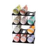 4-Tier Stackable Black Cup & Wine Organizer - Detachable Tumbler & Bottle Desktop Rack
