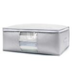 2-Pack Grey Large Quilt & Clothes Storage Bag (63X43X22CM) - Breathable Wardrobe Organizer with Clear Window & Double Zippers