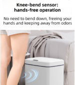 Black Intelligent Dual-Sensor Trash Can (Hand-Wave & Knee-Bend) - Slim-Fit Touchless Rechargeable Bin for Bathroom & Kitchen - Image 4
