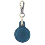 Blue Genuine Crazy Horse Leather Case for Apple AirTag Protective Tracker Holder Keychain with Metal Clip Anti-Lost Fob for Keys Pets Luggage