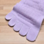 Grey 2pcs Women's 5-Finger Ballet Style Yoga Socks - Non-Slip Grip Pilates & Dance Socks with Elegant Lace Trim and Elastic Cross Strap - Image 3