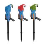 Three Color Solar Powered Parrot Garden Stake Lights - Hand-Painted Waterproof Resin LED Landscape Lamps for Outdoor Patio, Lawn, and Yard Decoration
