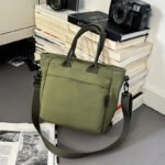 Green Lightweight Nylon Grid Tote Bag - Versatile Multi-Compartment Shoulder and Crossbody Bag for Daily Commute and Casual Travel