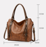 Black Vintage Soft PU Leather Tote Bag | Large Capacity Multi-Pocket Handbag | Convertible Shoulder & Crossbody Bag - Image 2