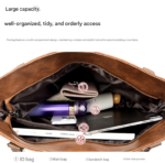 Brown Vintage Soft PU Leather Tote Bag | Large Capacity Multi-Pocket Handbag | Convertible Shoulder & Crossbody Bag - Image 4