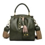 Green Vintage Look PU Leather Box Bag | Stylish Top Handle Crossbody Tote | Multi-Carry Bucket Bag with Wide Strap