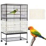 XXL Whiteã€Height 40, Circumference 220ã€‘ Large Bird Cage Seed Catcher Net Cover - Adjustable Mesh Guard Splash-Proof Dust Cover for Indoor Outdoor Cages