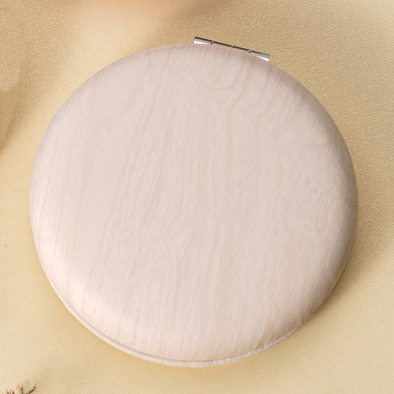 V888-ELOSUNG47067-202603201340-00 2 Pcs Beige Portable Wooden-Style Makeup Mirror - Dual-Sided High-Definition Compact Mirror - Image 1