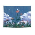 Flowers Under the Moon Wall Tapestry 200x150cm - Soft Plush Fabric Hanging for Bedroom, Living Room, Dorm Decor - Includes Mounting Kit for Easy Installation