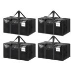 4 Pack Extra Heavy Duty Large Moving Bags with Strong Zipper & Comfortable Handles, Sturdy & Durable Clothes Storage Bags Totes Bins,  Packing Moving Boxes for Clothes, Bedding, Dorm & Travel, Black