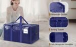 4 Pack ( 2 Dark Blue+2 Black ) Extra Heavy Duty Large Moving Bags with Strong Zipper & Comfortable Handles, Sturdy & Durable Clothes Storage Bags Totes Bins,  Packing Moving Boxes for Clothes, Bedding, Dorm & Travel, - Image 4