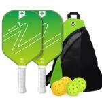 Green Gradient Pickleball Paddle Set -  Fiberglass Paddles with PP Honeycomb Core, 2 Paddles 4 Balls & Carry Bag
