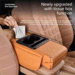 Yellow Car Central Armrest Box Raiser Pad with Cup Holder, Tissue Box & Phone Storage â€“ 4-in-1 Multi-Functional Design - Image 3