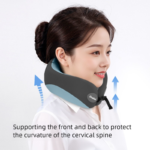 Blue and gray Memory Foam U-Shaped Travel Neck Pillow â€“ Ergonomic Support for Airplane, Car, and Office Use - Image 2