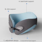 Blue and gray Memory Foam U-Shaped Travel Neck Pillow â€“ Ergonomic Support for Airplane, Car, and Office Use - Image 3