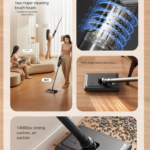 Black spray-painted model Wireless Stick Vacuum Cleaner with 14000Pa Suction, HEPA Filter & 350ml Water Tank for Wet Dry Cleaning, Ideal for Home Use - Image 3
