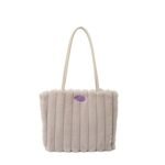 Khaki Faux Fur Tote Bag with Large Capacity, Soft Plush Material & Adjustable Handle â€“ Stylish Shoulder Handbag for Women, Perfect for Daily Commute and Casual Wear