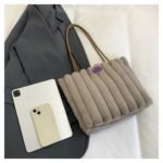 Khaki Faux Fur Tote Bag with Large Capacity, Soft Plush Material & Adjustable Handle â€“ Stylish Shoulder Handbag for Women, Perfect for Daily Commute and Casual Wear - Image 3