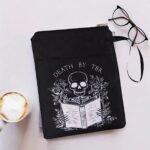 Black skull Zippered Book Sleeve with Printed Design â€“ Waterproof Protective Cover for Books, Ideal for Readers and Students with Extra Pocket & Carry Strap