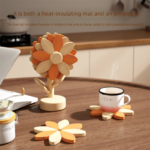 5-Piece Floral-Shaped Trivet Set with Stand â€“ Wooden Heat Resistant Pad for Table, Dish, Pot or Cup(Solid beech) - Image 4
