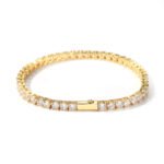 Gold Single-Row Zircon Bracelet â€“ 4mm Wide, Brass Base with Secure Clasp, AAA+ Stones for Everyday Wear