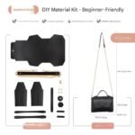 Black Leather Bag DIY Kit - Geometric Shoulder Bag Making Material Set with Pre-Punched Cowhide, Tools for Hand Stitching