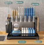 White Foldable Dish Rack with Drain Tray, Knife & Chopstick Holder, Cup Rack, and Cutting Board Support - 42cm x 29cm x 29cm, Easy-Install Kitchen Storage Organizer for Plates, Bowls, Glasses, and Utensils - Image 2