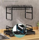 White Foldable Dish Rack with Drain Tray, Knife & Chopstick Holder, Cup Rack, and Cutting Board Support - 42cm x 29cm x 29cm, Easy-Install Kitchen Storage Organizer for Plates, Bowls, Glasses, and Utensils - Image 6
