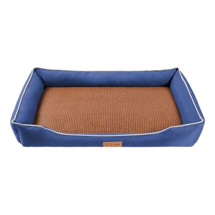 Blue Rectangular Pet Bed with Removable Cooling Mat â€“ Durable 600D Oxford Fabric Dog & Cat Bed, High-Rebound PP Cotton Filling, Non-Slip Base, for Medium to Large Breeds, Includes Free Cooling Pad(Size:M)