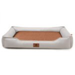 Light grey Rectangular Pet Bed with Removable Cooling Mat - Durable 600D Oxford Fabric Dog & Cat Bed, High-Rebound PP Cotton Filling, Non-Slip Base, for Medium to Large Breeds, Includes Free Cooling Pad(Size:L)