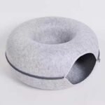 Light grey Felt Donut Cat Bed with Zipper Tunnel Toy, Double-Layer Pet Cave for Cats, M Size (50x20cm), Cozy Hideaway for Indoor Cats