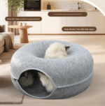 Light grey Felt Donut Cat Bed with Zipper Tunnel Toy, Double-Layer Pet Cave for Cats, M Size (50x20cm), Cozy Hideaway for Indoor Cats - Image 5