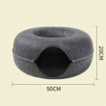 Light grey Felt Donut Cat Bed with Zipper Tunnel Toy, Double-Layer Pet Cave for Cats, M Size (50x20cm), Cozy Hideaway for Indoor Cats - Image 6