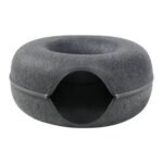Dark grey Felt Donut Cat Bed with Zipper Tunnel Toy, Double-Layer Pet Cave for Cats, M Size (50x20cm), Cozy Hideaway for Indoor Cats