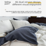 Black Washed Cotton Bedding Set - Solid Color Fitted Sheet Style, 4-Piece Set for 1.8m Bed, Includes 10 Random Color Quilt Fasteners - Image 6
