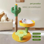 Yellow Cactus Pineapple Cat Tree with Scratching Post & Cozy Perch - Multi-Level Cat Tower with Flower Platform and Hanging Ball for Indoor Cats - Image 2
