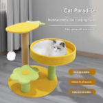 Yellow Cactus Pineapple Cat Tree with Scratching Post & Cozy Perch - Multi-Level Cat Tower with Flower Platform and Hanging Ball for Indoor Cats - Image 3