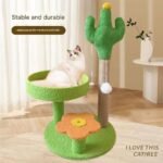 Yellow Cactus Pineapple Cat Tree with Scratching Post & Cozy Perch - Multi-Level Cat Tower with Flower Platform and Hanging Ball for Indoor Cats - Image 4
