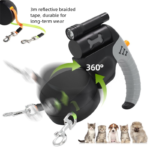 Blue Dual Retractable Dog Leash - Tangle-Free 360 Degree Rotation - Built-in LED Flashlight, Individual Brake and Lock System for Two Dogs, Safety for Night Walking and Outdoor Training - Image 4